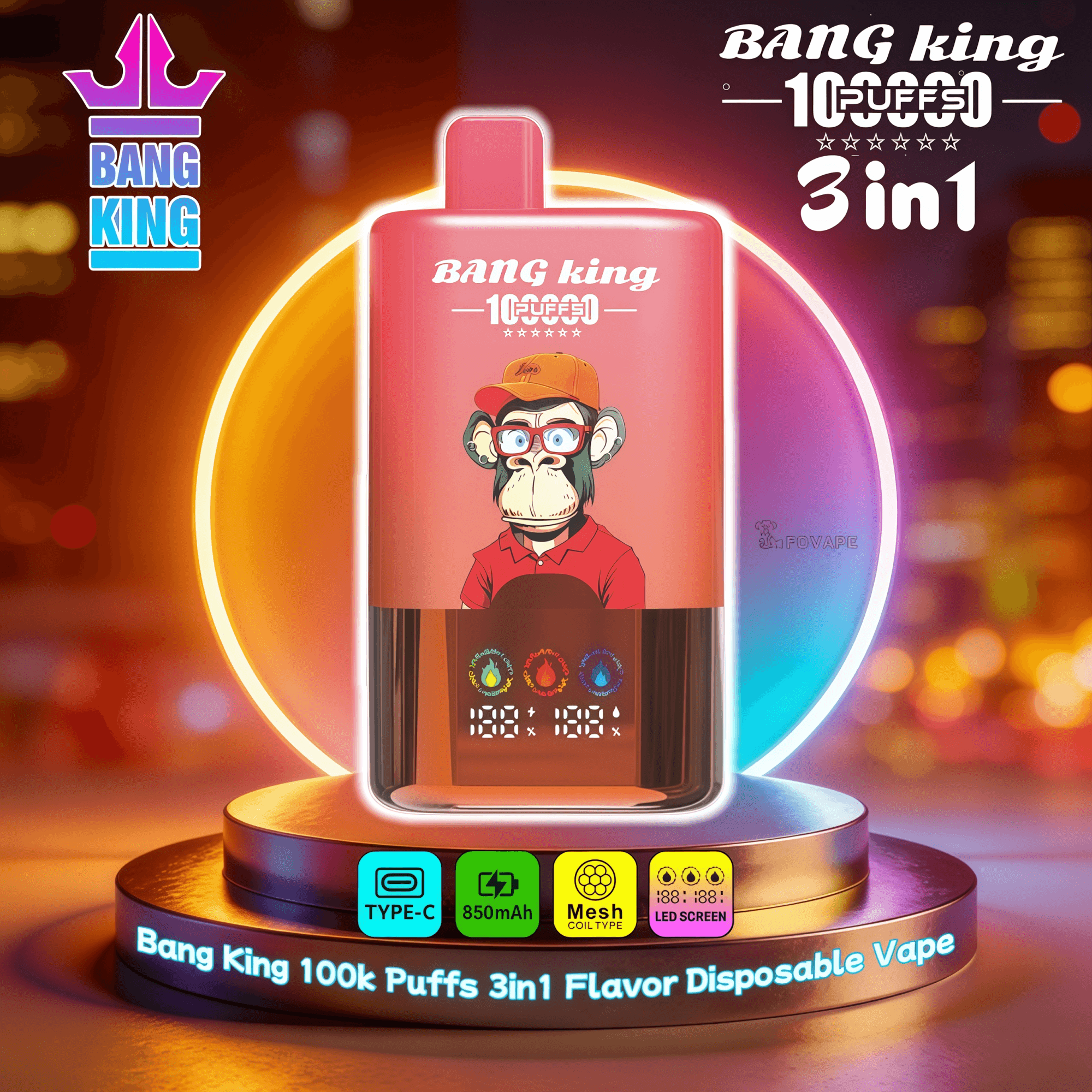 monkey design disposable vape Bang King 100000 100K Puffs 3 in 1 Flavors Chamber 0% 2% 3% 5% Nicotines 12Tastes Smart Screen Factory Direct tank type:Mouth To Lung Flavour:Strawberry Grape (New) PAX 3 - How