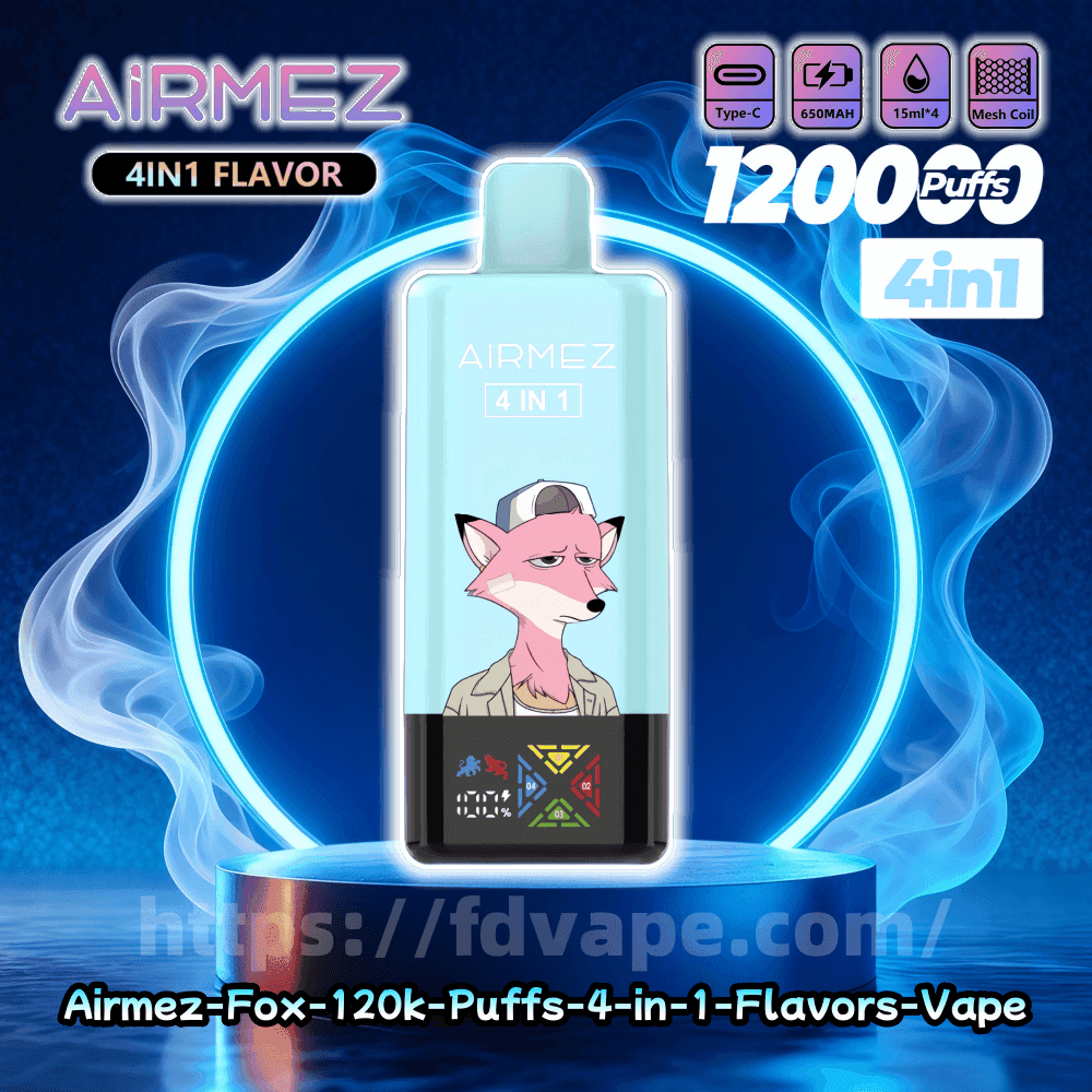 4 in 1 vape disposable Airmez Fox 120000 120k Puffs Flavors 0% 2% 3% 5% Nicotine 10Tastes Smart LED Display | Vape Factory Direct vape kartusche Flavor:Tigers Blood + Buy Voopoo Find S