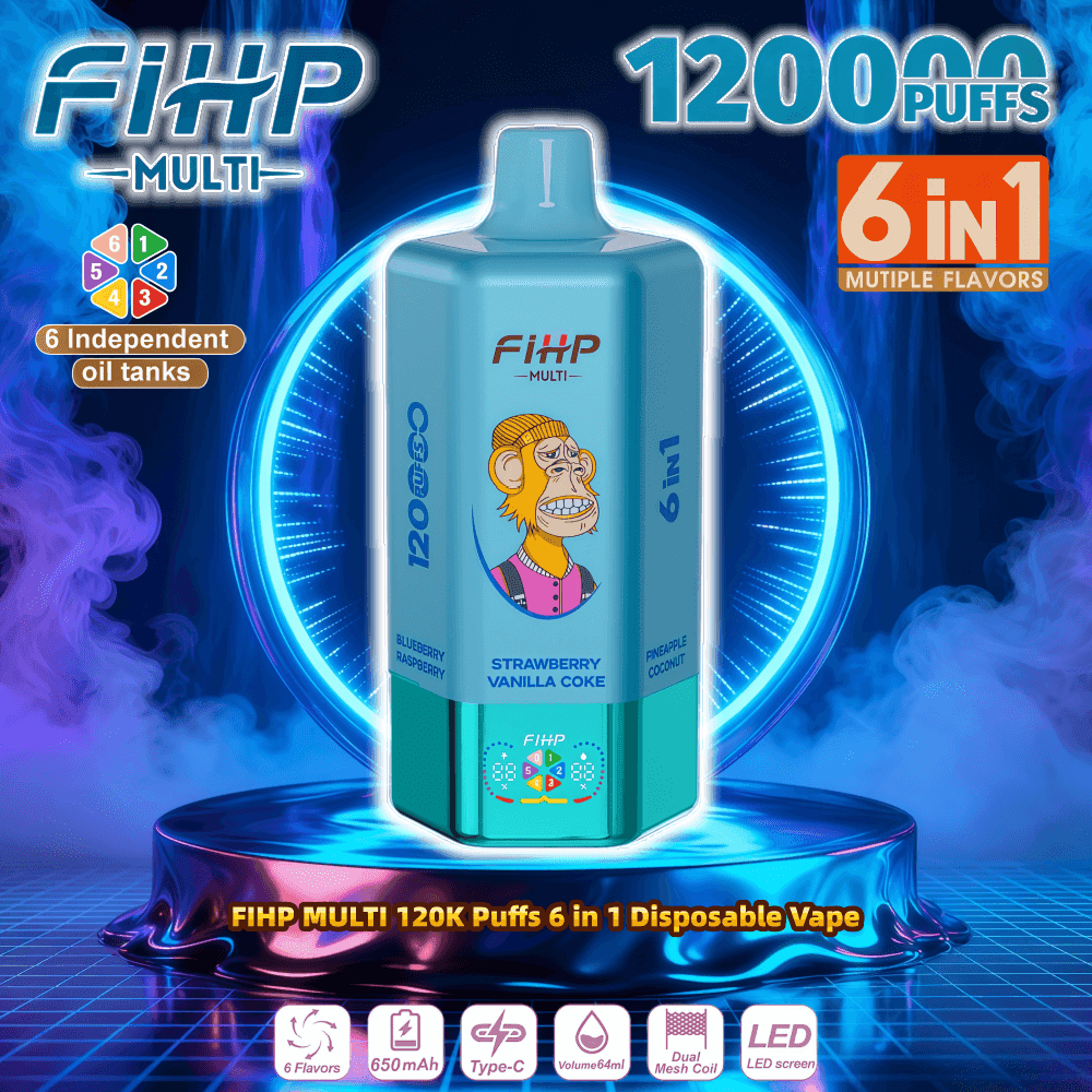multi flavor vape FIHP 120000 120K Puffs 6 in 1 Flavors Disposable Dual Mesh Coil 2% 5% Nicotine 12Tastes Smart Screen | Vape-Factory-Wholesale Flavor:Berry Burst Cotton Carnival (Cotton Carnival Edition) North Cactus Jack Flavor: Dessert House Mixes